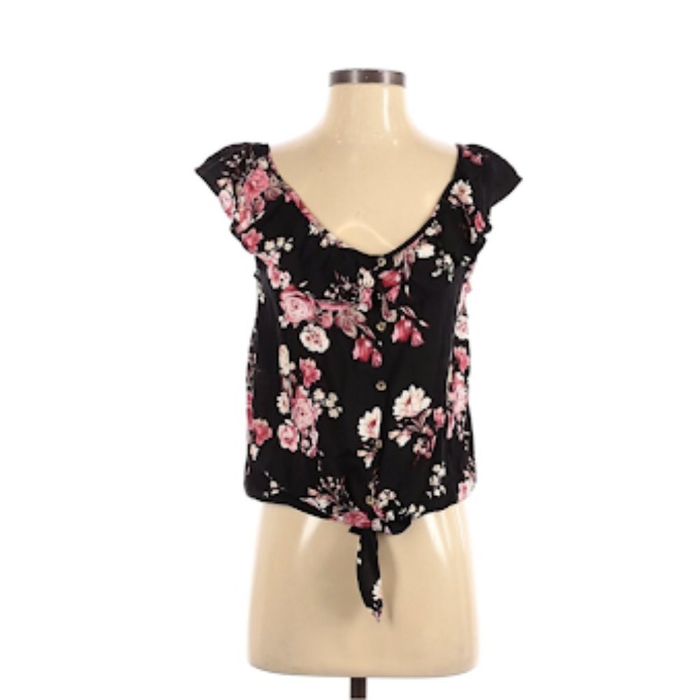 3/$20 Ruffle Sleeveless Blouse, Black Floral - Picture 7 of 10